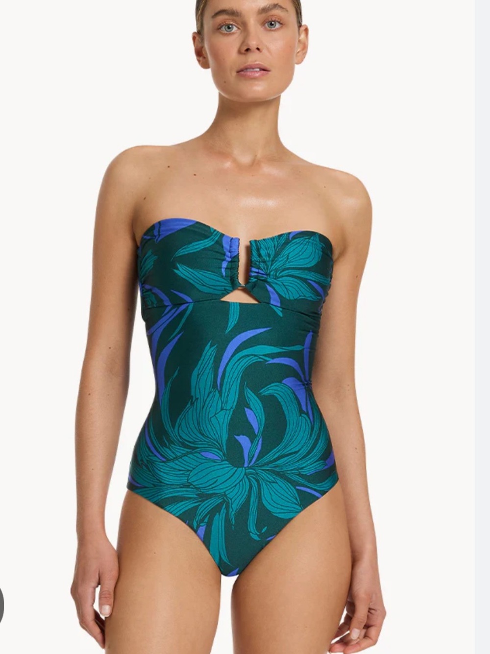 NWT Jets Australia Bandeau Floral One-Piece Swimsuit, Green/Blue, size 8